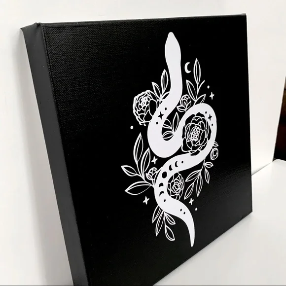 Handmade Gothic Snake & Roses Canvas - Picture 2 of 8